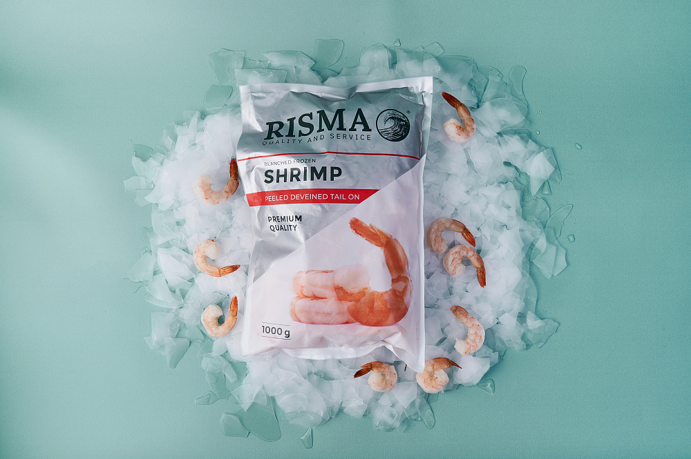 Креветки варено-мороженые, очищенные с хвостом 31/40 ТМ RISMA 1 кг.