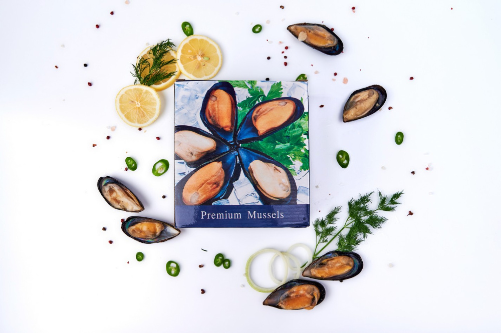 Мидии киви Premium Mussels в 1/2 ракушки 30/40 1 кг.