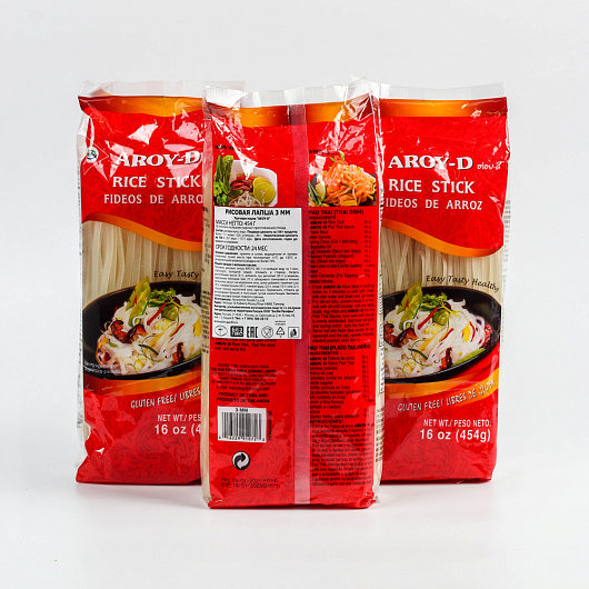 Фото Лапша рисовая 3 мм AROY-D 454 г.