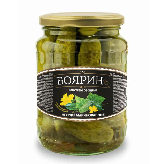 Фото Огурцы корнишоны Бояринъ маринованные, 720мл 3-6см