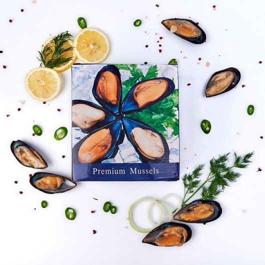 Фото Мидии киви Premium Mussels в 1/2 ракушки 30/40 1 кг.